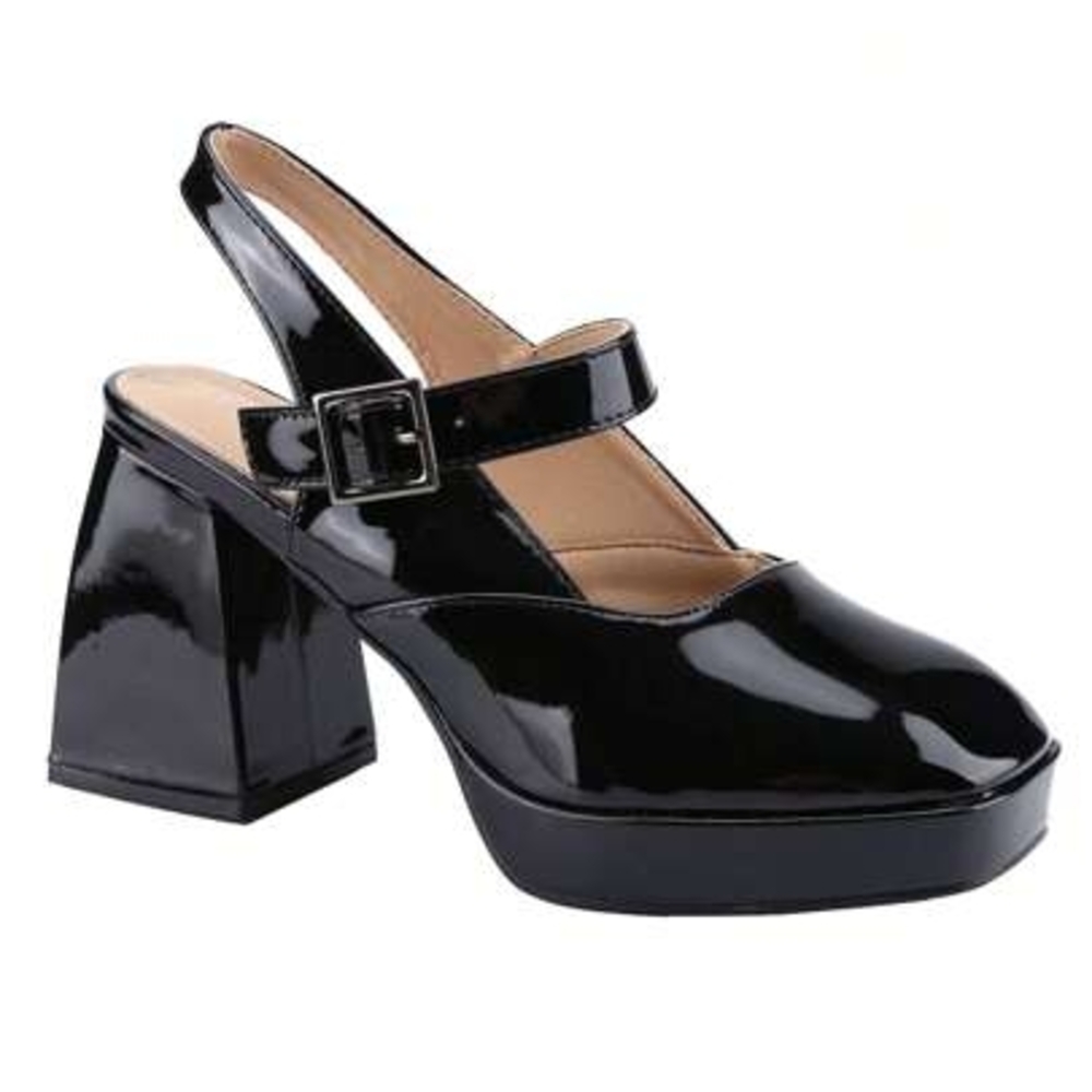 Shein Belovey Mary Jane Black Patent Chucky Platform Heel Misses Size 7